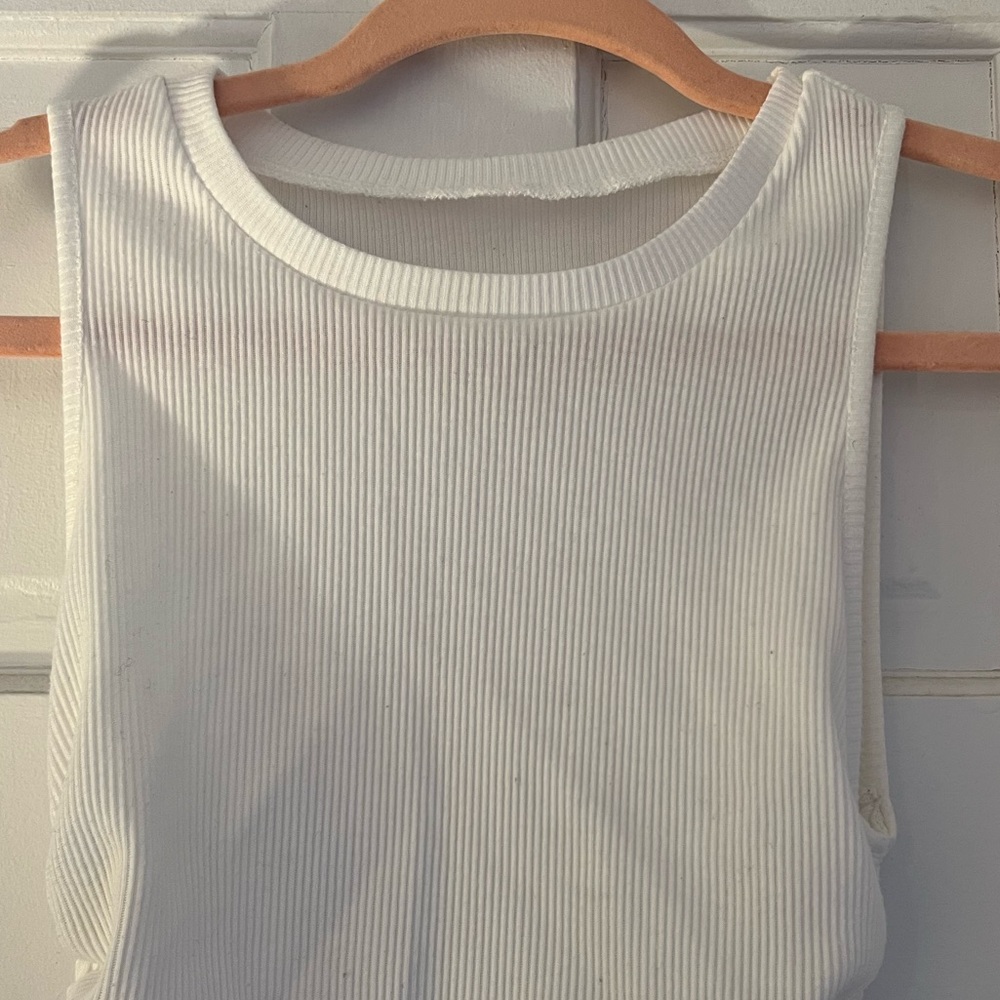 White Ribbed Ruched Dress - Picture 5 of 7